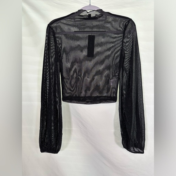 Lulus Sparkle Here and There Black Mesh Long Sleeve Crop Top Multiple Sizes - Picture 6 of 7